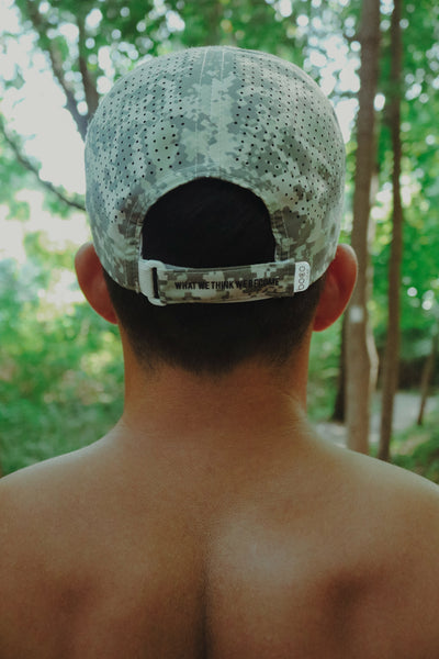 Back view of STENOS Men's Endurance Camo Running Hat with adjustable fit